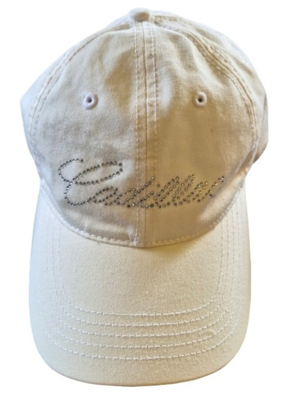 Cadillac Rhinestone Script Baseball Cap - Cream